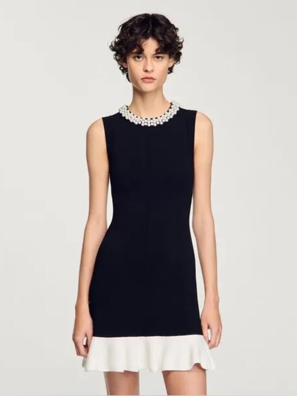 SANDRO Pearl Black & White Trim Mini Dress - EST XS